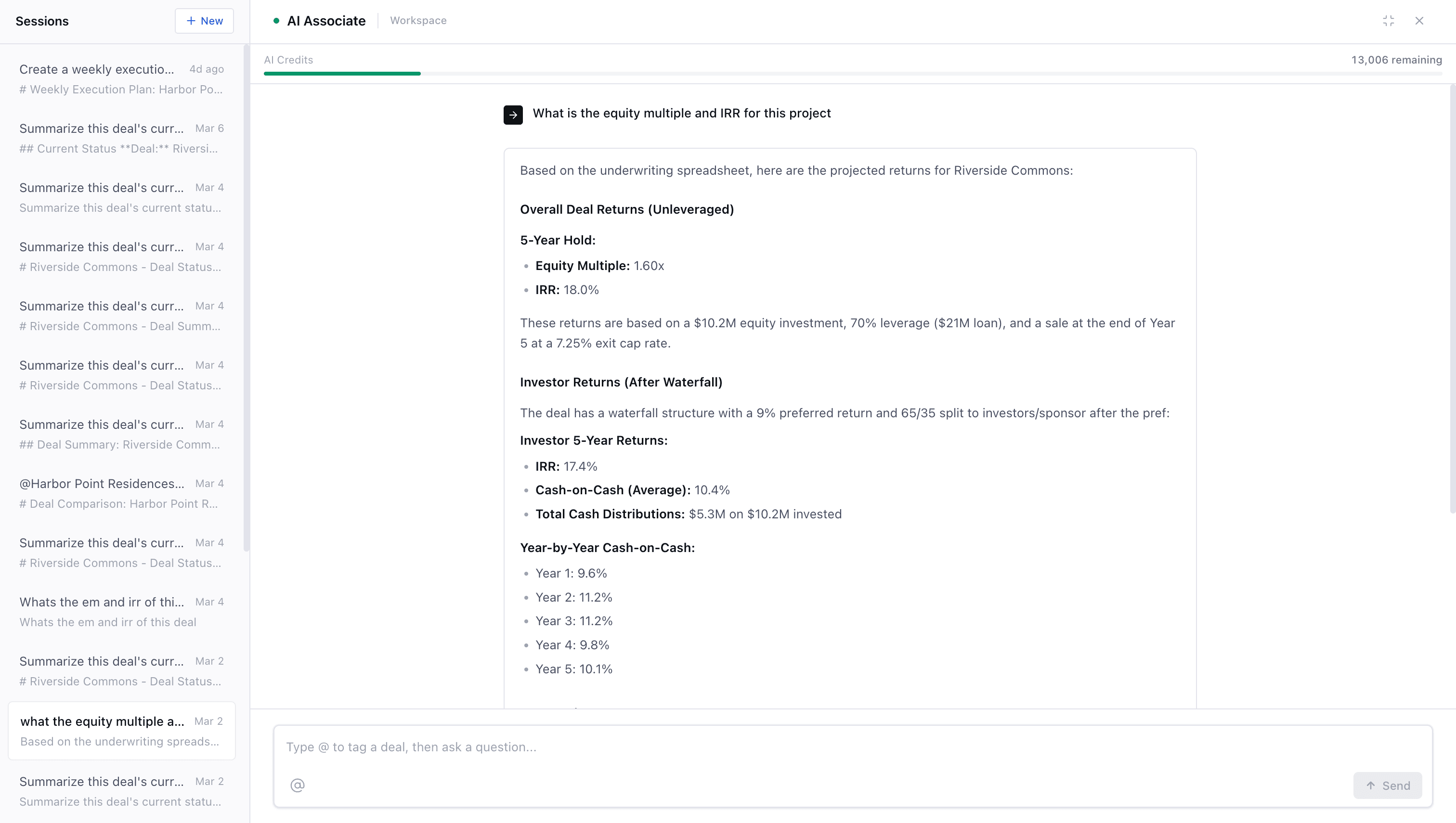 MotionCRE AI Associate analyzing a CRE deal