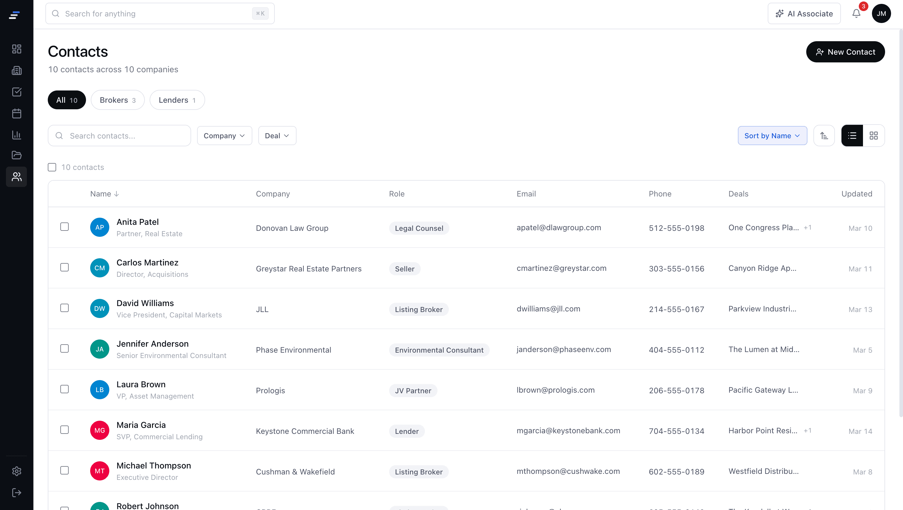 MotionCRE contact directory linked to deals